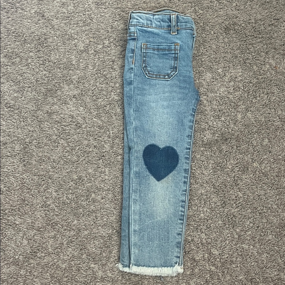 Wonder Nation Sky Blue Denim Pants with hearts on knees size 3T raw edge skinny